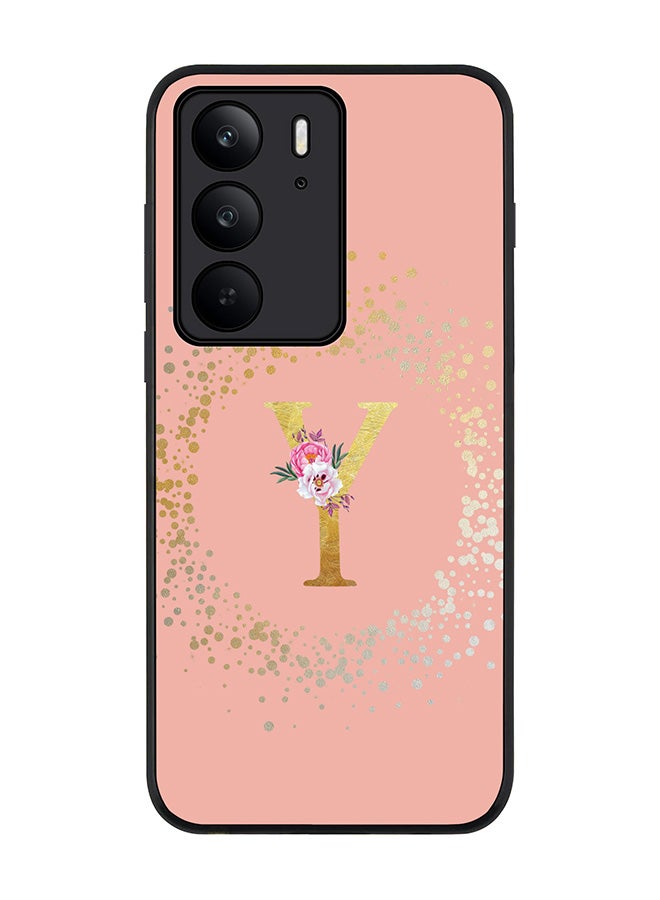 For Realme C75x / C75 4G Case,Slim fit Camera Protection, Shockproof Thin Phone cover  - Custom Monogram Floral - Y  (Rose Pink )